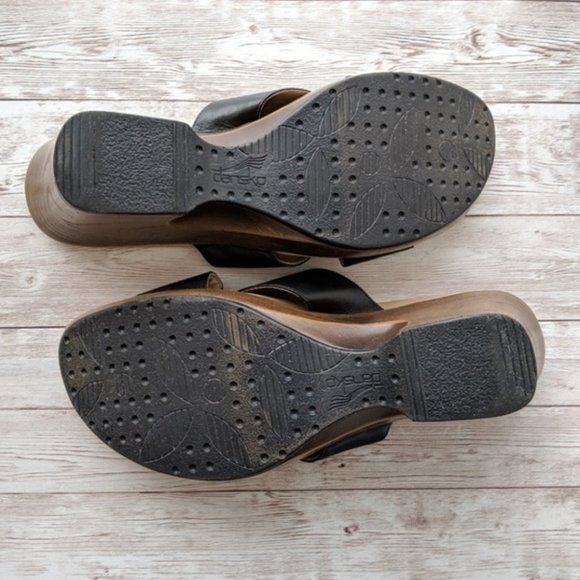 DANSKO Neeci Black Leather Wedge Slip-On Platform Sandals Size 39 (8.5 - 9) - Picture 5 of 7
